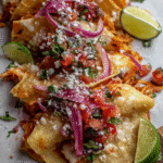 Crispy baked salsa chicken tacos with pico, cotija cheese, and lime