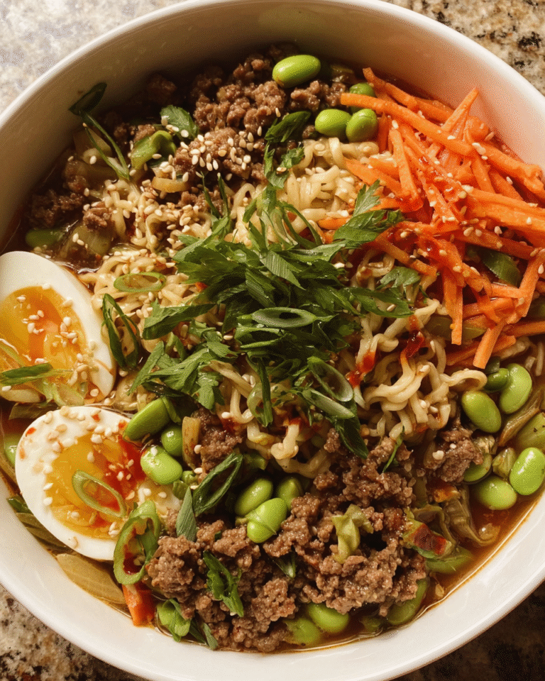 Crockpot beef ramen with noodles, vegetables, and savory broth
