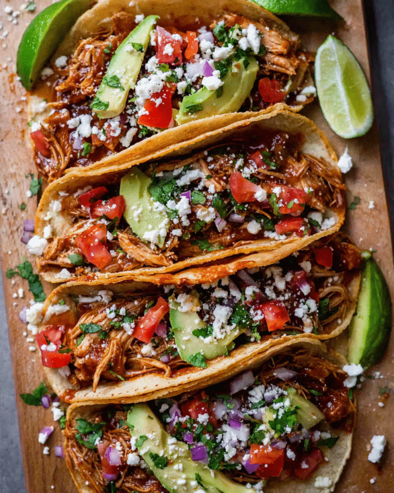 Slow cooker crockpot chicken tacos with shredded chicken and toppings