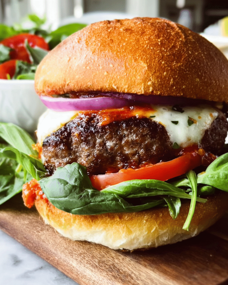 Easy grilled pizza burger with melted mozzarella and basil