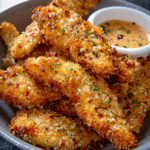 Crispy everything bagel chicken strips baked to golden perfection