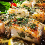 Lemon dill baked white fish with fresh herbs and lemon slices