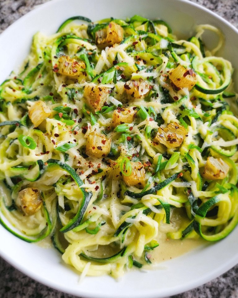 One pot creamy garlic zucchini noodles in skillet