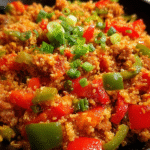 Quinoa unstuffed peppers skillet with turkey sausage and bell peppers
