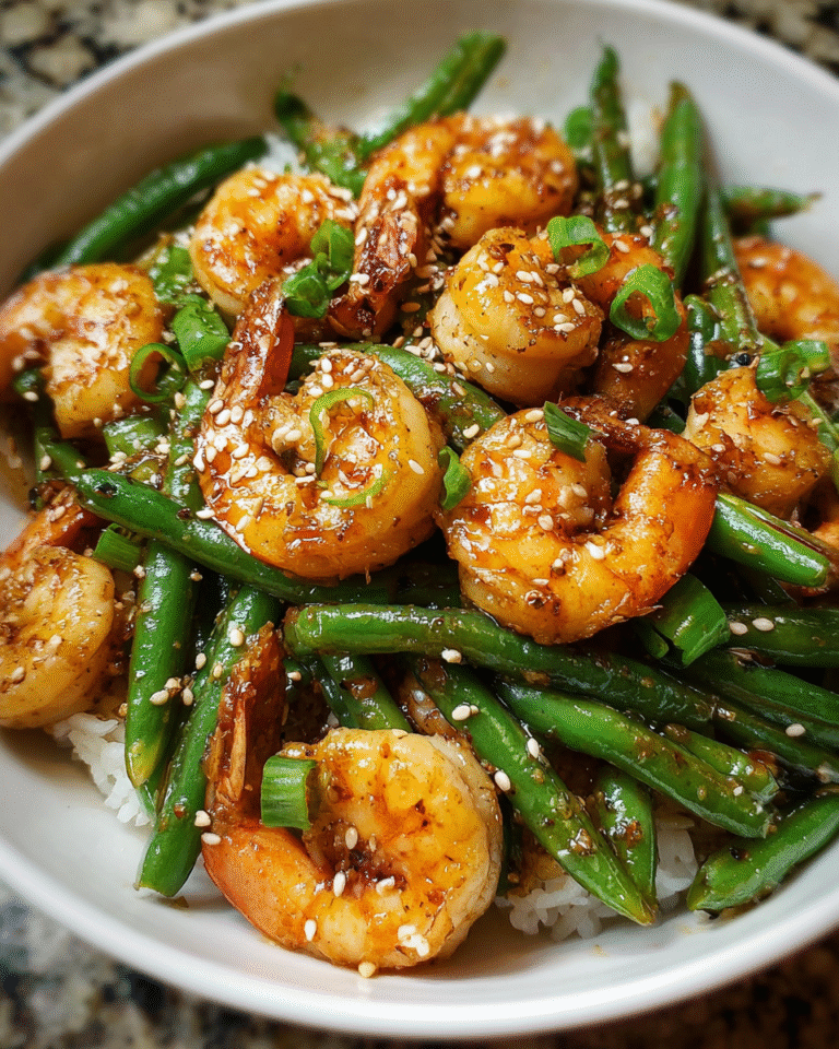 Sheet pan honey garlic shrimp with roasted green beans and rice