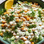 Creamy Mediterranean tzatziki chickpea salad with cucumber and dill